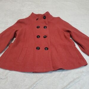 Chico Henna Burnt Red Wool Classic Boho Bohemian Double Breasted Peacoat 2 Large